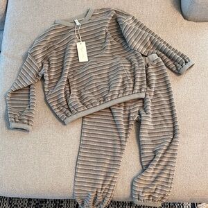 Rylee + Cru Kids Striped Lounge Set in Sagey Green and Cream stripes